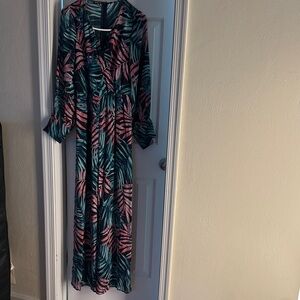 Vibrant Leaf Print Wide Leg Jumpsuit